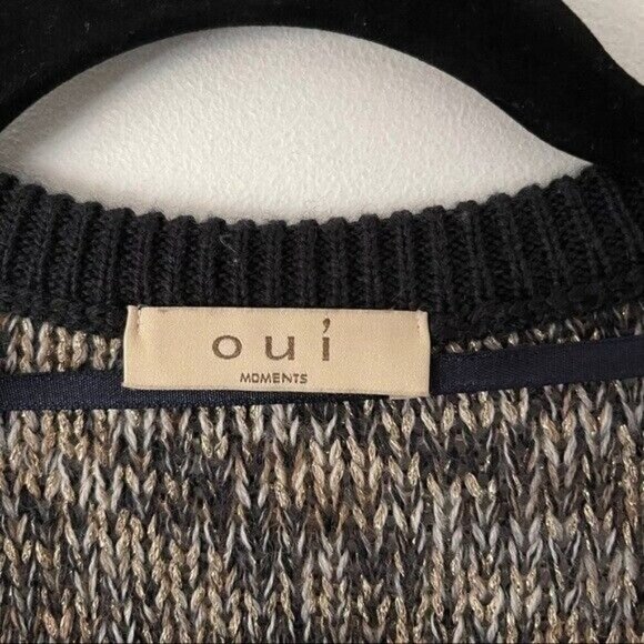 OUI Size 8 Chunky Knit Bronze Buttons Lurex Cardigan Sweater V-Neck Wool Blend - Picture 2 of 8